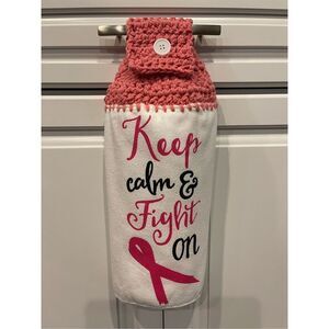 Crochet Top Kitchen Towel- Breast Cancer Awareness Keep Calm And Fight On